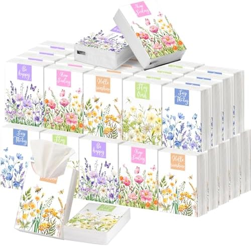 Outus 50 Pack Flower Travel Size Pocket Tissues, 400 Sheet Total