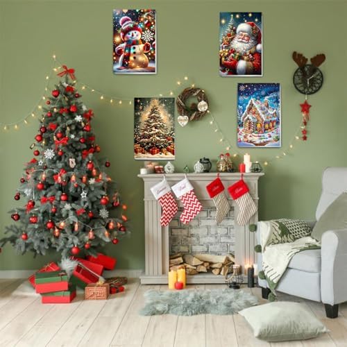 Christmas Paint by Numbers for Adults with Framed Canvas - Wooden Easel