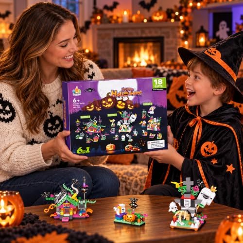 Halloween Building Blocks for Kids, 6-in-1 Toy Set, 18 Mini Packs, Ages 6+