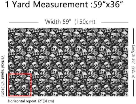Feelyou Kids Sugar Skull Fabric By The Yard 10 Yards Rose Flroal Upholstery Fabric for Chairs Gothic Skeleton Decorative Soft Flannel Botanical Floral Print Sliver
