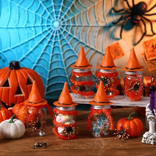 Mimorou 12 Set Halloween Candy Jars 8.5 oz Plastic Jars Craft Kit, Orange
