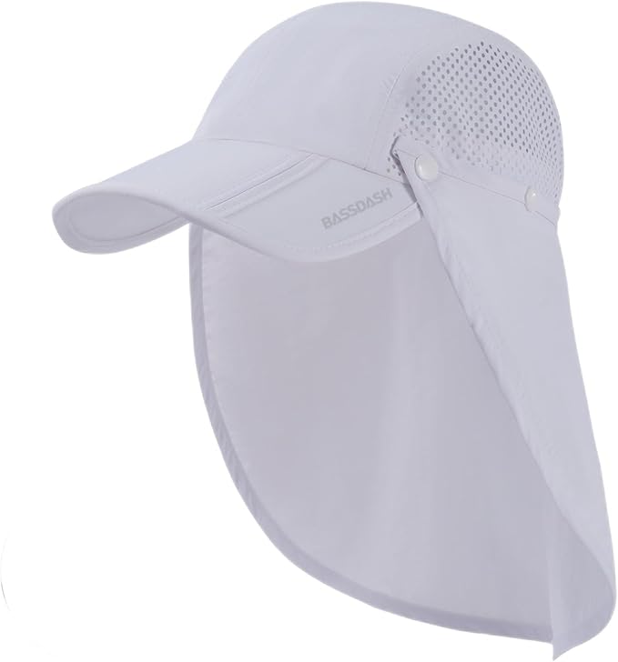 BASSDASH UPF 50+ Foldable Fishing Hat Baseball Cap with Removable Neck Flap Portable for Men Women Golf Hiking