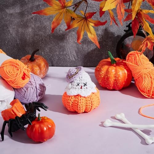 ORIGACH 4 Set Halloween Glow-in-the-Dark Ghost Crochet Kit for Beginners