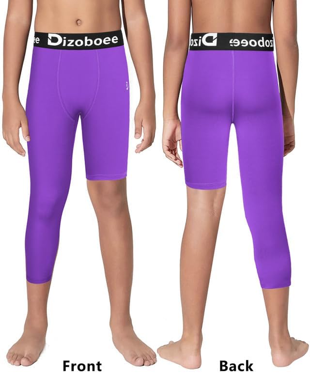 Youth Boys Compression Pants One Leg 3/4 Athletic Leggings for Sports Kids Basketball Tights Football Baseball Pants