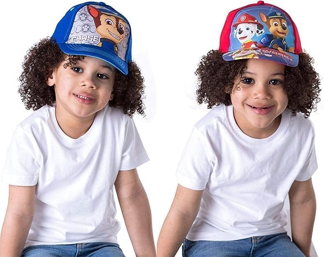 Nickelodeon Boys' Paw Patrol Baseball Cap - 2 Pack Chase, Marshall, Rubble Curved Brim Strap Back Hat (2T-7)