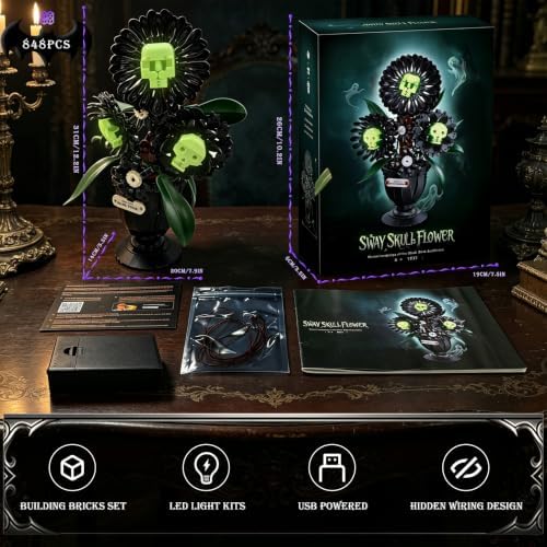 Skull Flower Lighting Building Bricks Set, Horror Plants Table Decoration