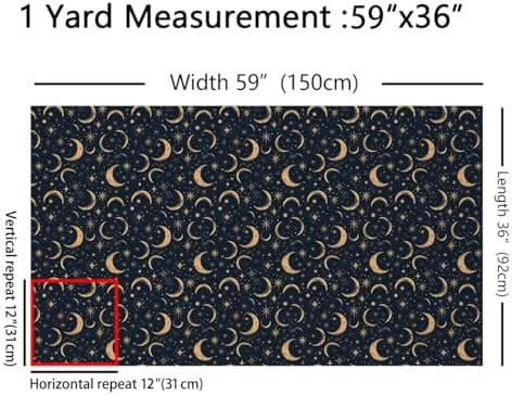 Stars Moon Fabric by The Yard,Boho Galaxy Constellation Soft Polyester No Stretch Fabric,Moon Sky Decorative Fabrics,Navy Crafts & Sewing Supplies DIY Fabrics,5 Yards,180" L x 59" W