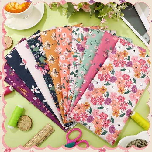 Hahafelt 10 Pcs Fall Vintage Floral Quilting Fabric Bundles 20 x 20 Inch