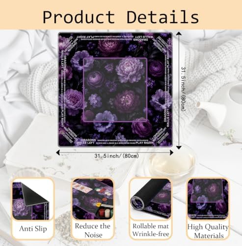 Dark Purple Floral Mahjong Mat 31.5x31.5Inch