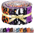 40 Pcs Halloween Fabric Strips Roll for Quilting Crafting 40 x 2.6 Inch Quilting Ghost Skull Pumpkin Candy Spider Bat Precut Patchwork for Sewing DIY Crafts Cotton Fabric Bundles