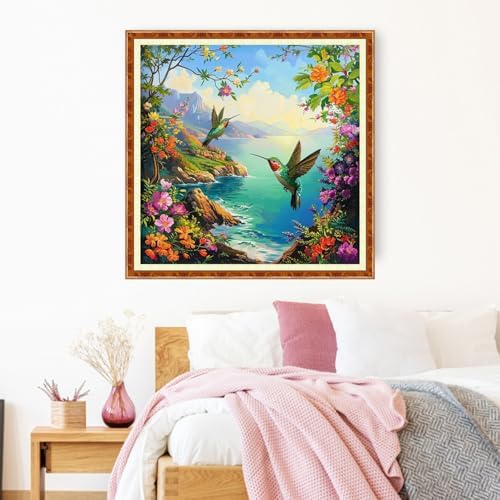 Joyhoor Stamped Cross Stitch Kits for Beginners Needlepoint Kits for Adults Embroidery Kits 11CT Counted Cross Stitch Kits Printed Embroidery Pattern- Seaside Bird Scenery 18x18 inch