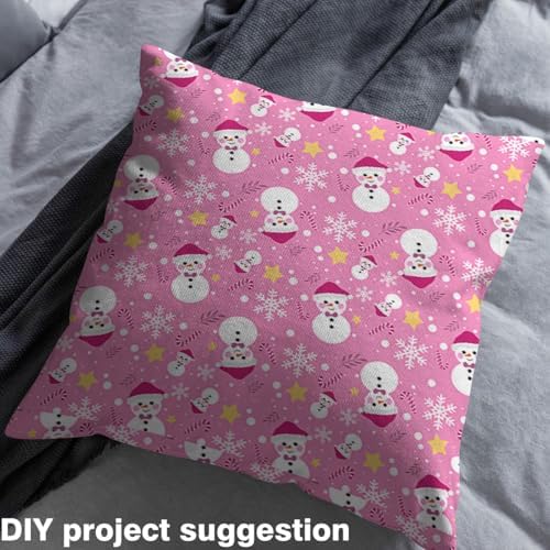 JEJELOIU Merry Christmas Fabric by The Yard Kawaii Xmas Snowman Upholstery Fabric for Chairs Snowflake Waterproof Indoor Outdoor Decor for DIY Sewing Craft Projects 5 Yards