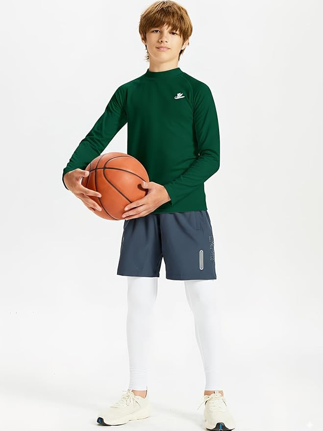 DEVOROPA Youth Boys Compression Thermal Shirt Long Sleeve Kids Fleece Baselayer Soccer Baseball Undershirt Slim/Regular/Husky