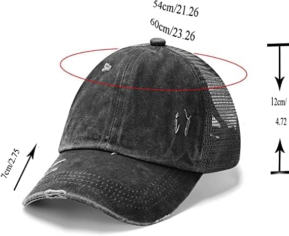 Criss Cross Hat Washed Distressed Baseball Cap Ponytail Hat High Messy Bun Ponycap for Women