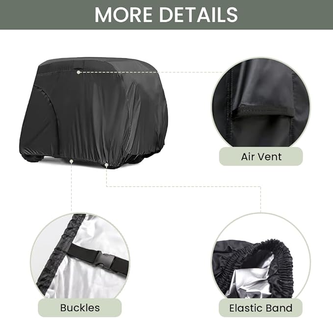Golf Cart Cover 2/4/6 Passenger, All-Weather Protection Golf Cart Rain Covers, UV Resistant with Windproof Buckle Golf Cart Accessories (Fits for Club Car, for EZGO, for Yamaha)