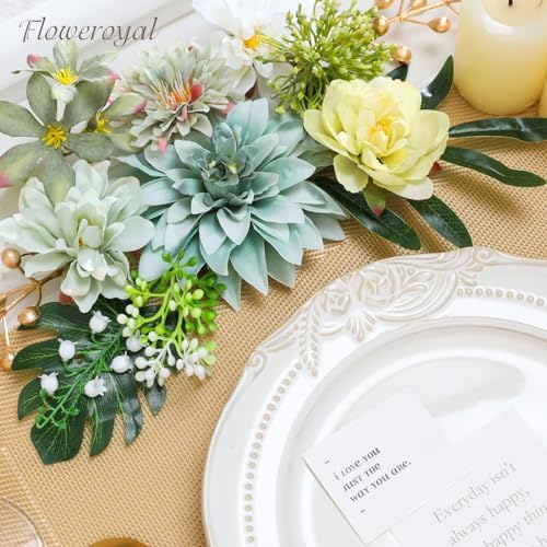Floweroyal Artificial Flowers Combo Green Flowers Mix Silk Flowers Dahlia Roses with Stems for DIY Wedding Bridal Bouquets, Baby Shower, Floral Arrangement, Table Centerpieces, Home Decorations.