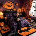 Castle Fairy Halloween Themed Comforter Set Twin Size,Black Bats Animal Print Quilt Set for Kids Boys Bedroom Collection,Dark Purple Color Polyester Bedding with 1 Pillowcase,2Pcs