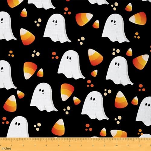 Feelyou Halloween Theme Soft Flannel Fabric by The Yard 1 Yard Kids Cute Ghost Candy Upholstery Fabric for Boys Girls Teens Polka Dots for Home DIY Projects, Indoor Decor
