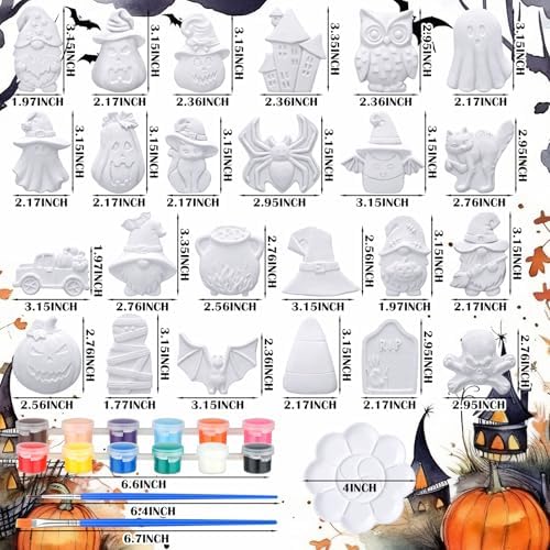 WinnerWhy 24 Sets Halloween Ceramic Painting Kit Halloween Crafts for Adult