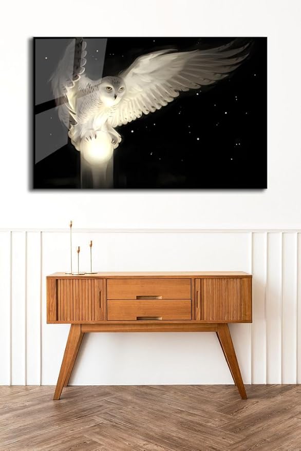 SpiritualHands White Owl Tempered Glass Wall Art Painting - Image 5