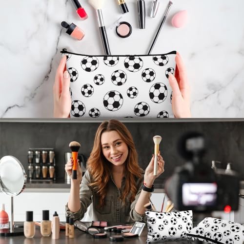 Eccliy 20 Pcs Soccer Makeup Bags Bulk Sport Team Gifts Soccer Cosmetic Bag Accessories for Women Toiletry Zipper Pouch Travel Canvas Gifts Stuff for Party Team Players Lover