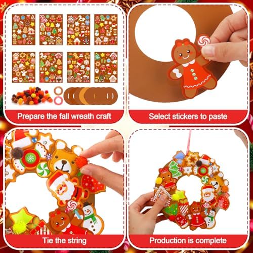 Hollowfly 48 Sets Christmas Wreath Craft Kits, Gingerbread DIY Ornaments
