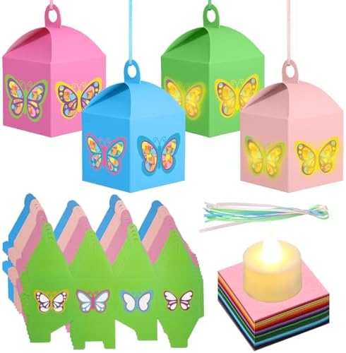 Simgoing 12 Sets Sunday School Butterfly Lantern Crafts with LED Lights