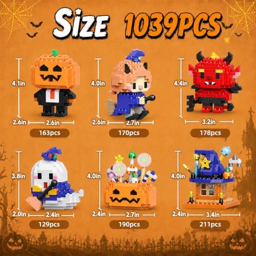 Halloween Advent Calendar 6 Days, Mini Building Blocks Set with Figures