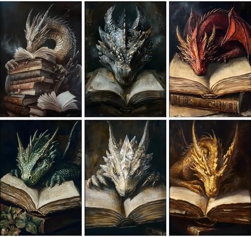 GOUOYANA 6P Dragon and Book Paint By Numbers Kit for Adults Acrylic Canvas
