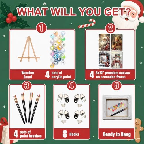 Christmas Paint by Numbers for Adults with Framed Canvas - Wooden Easel