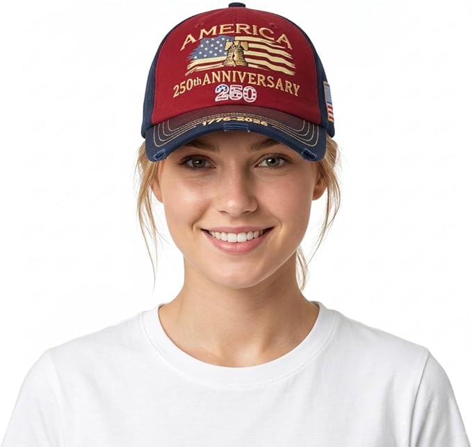 USA 250th Anniversary Hat, Adjustable 250th Anniversary Printed Patriotic Baseball Caps, Tribute Retro Washed Hat