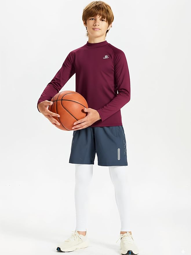 DEVOROPA Youth Boys Compression Thermal Shirt Long Sleeve Kids Fleece Baselayer Soccer Baseball Undershirt Slim/Regular/Husky