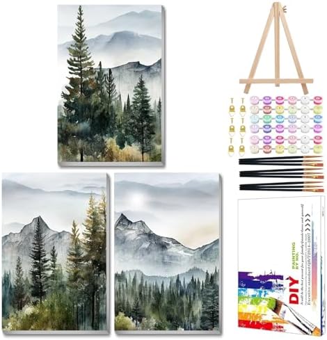Mandun Landscape Paint by Numbers Kit for Adults, 3 Pack, 7.8x11.8 inch