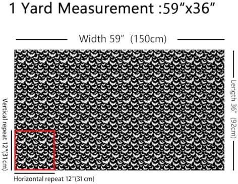 Black White Bat Fabric by The Yard Wild Bat Silhouette No Stretch Fabric for Sewing Supplies Halloween Theme Decorative Soft Polyester for Home DIY Projects 10 Yards Whole Piece,360" L x 59" W