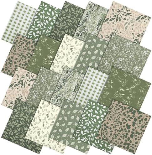 Hahafelt 10 Pcs Sage Green Quilting Fabric Bundles 20 x 20 Inch