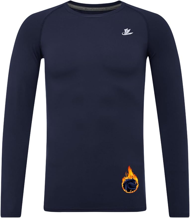 DEVOROPA Youth Boys Compression Thermal Shirt Long Sleeve Kids Fleece Baselayer Soccer Baseball Undershirt Slim/Regular/Husky