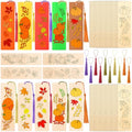 200 Pcs Fall Wood Bookmarks to Color Bulk, Color Your Own with Tassels