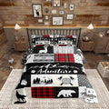Castle Fairy Deer Antlers Comforter Set Queen Size,Bear Pine Wolf Hunting Camper Bedding Set for Women Adult,Adventure Rustic Farmhouse Red Plaid Luxury Bed Duvet Insert, 2 Pillowcases