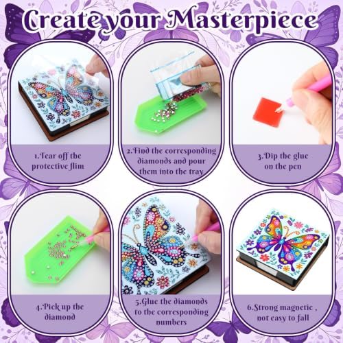 Saillong 4 Pcs Butterflies Diamond Painting Note Box Kit Sticky Note Holder
