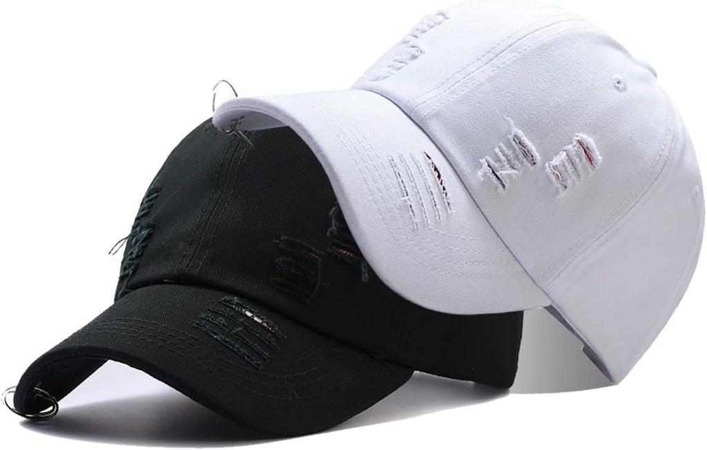 Unisex Ripped Distressed Denim Ring Baseball Cap Hip Hop Vintage Dad Hat Adjustable