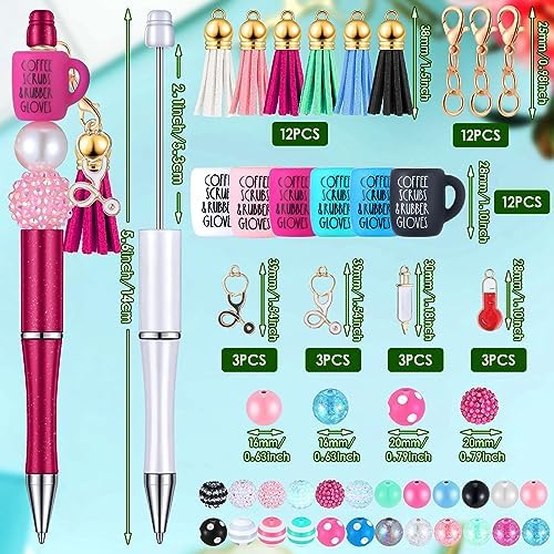 Jutom 12 Pcs Stylish Nurse Beadable Pens Kit with 50 Beads Tassels