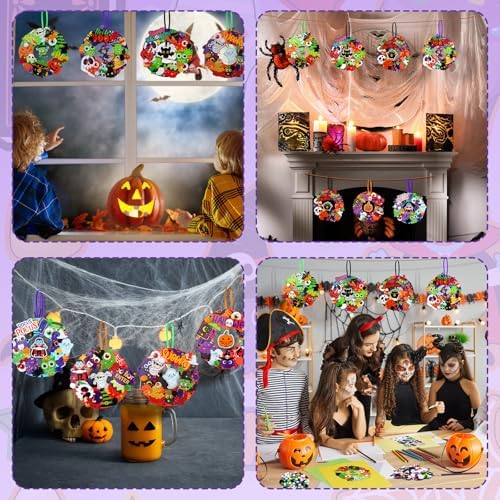 Hollowfly 48 Sets Halloween Wreath Craft Kits, DIY Boo Wreath with Stickers