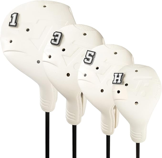 Snap-On Golf Club Covers for Right-Handed Golf Clubs, Easy On Off in 1 Second, Fits 460cc Drivers, Washable EVA Plastic with Shaft Lock, DIY Pins for Customization