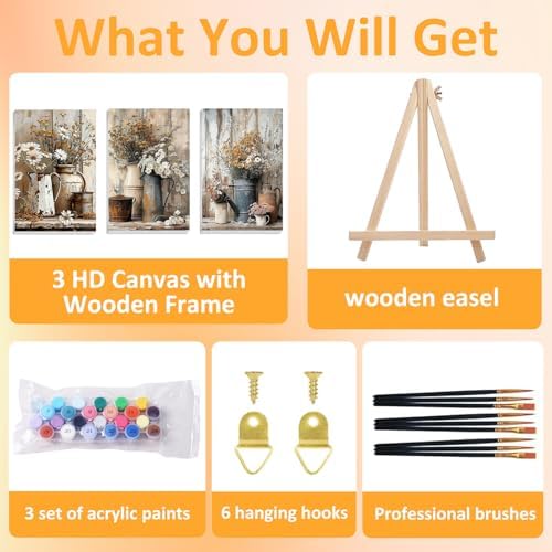 Mandun Farmhouse Paint by Numbers Kit for Adults,3 Pack, 7.8x11.8 inch
