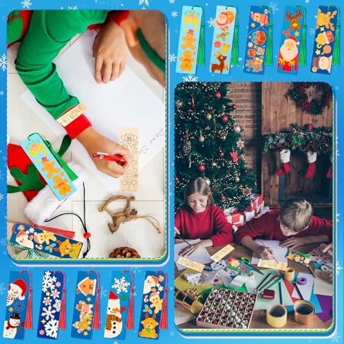 200 Pcs Christmas Wood Bookmarks to Color Bulk, Color Your Own with Tassels