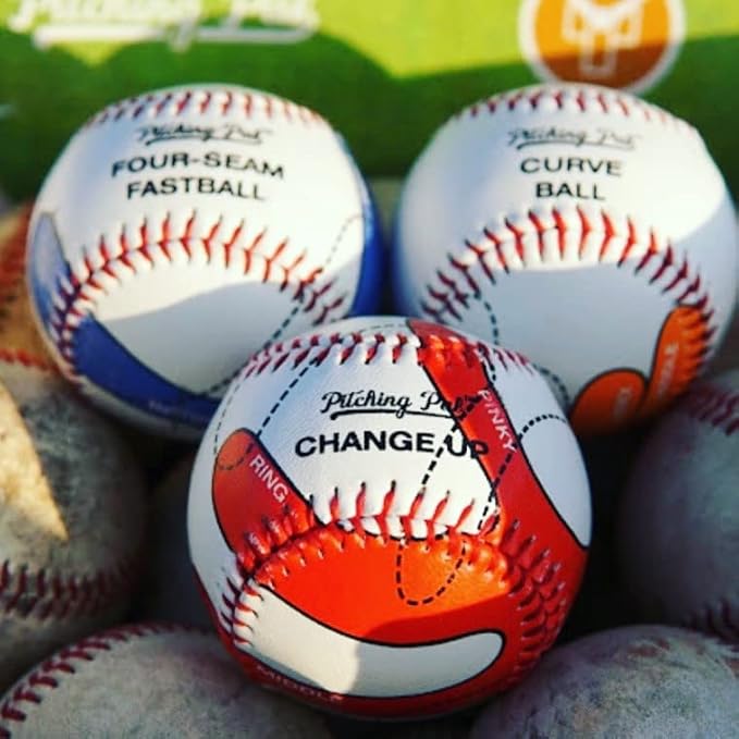 Pitching Pal - Best Baseball Pitching Trainer - Pack of 3 Balls: 4 Seam Fastball, Change-up, Curveball