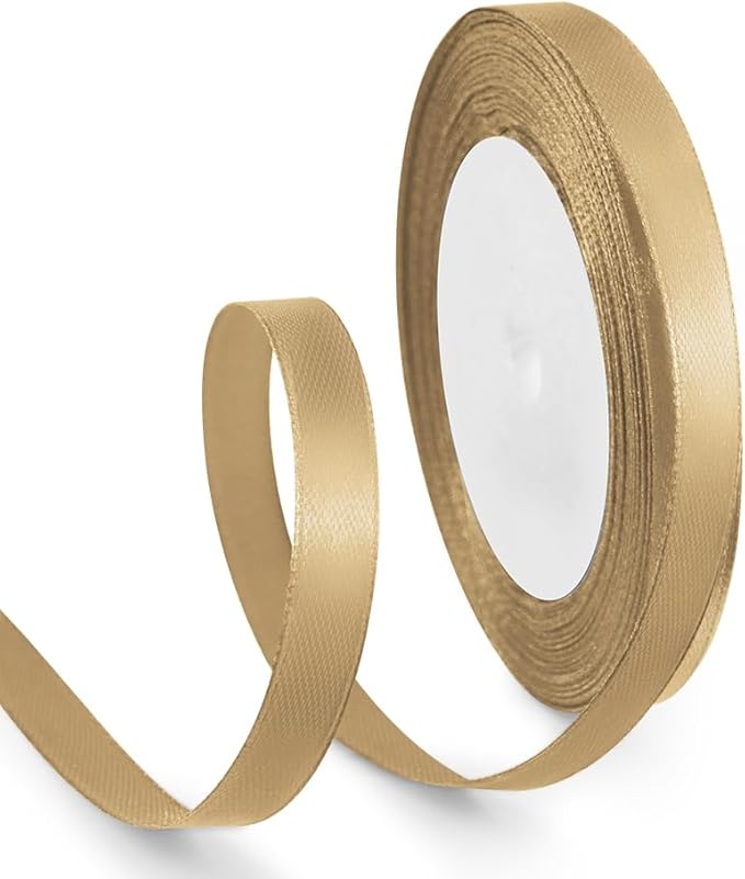 3/8 Inch 25 Yards Satin Ribbon Champagne Gold, Solid Color Fabric Ribbon by HimBen