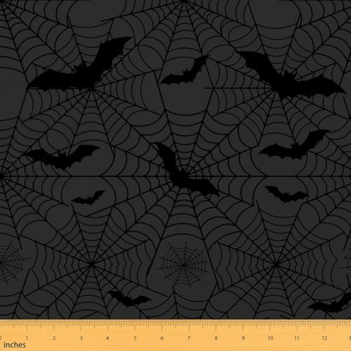 Spider Web Fabric by The Yard Black Gray Wild Bat Soft Polyester Sewing Fabric Horror Halloween Decor No Stretch Durable Material for DIY Art Craft Making 2 Yard Bolt,72" L x 59" W