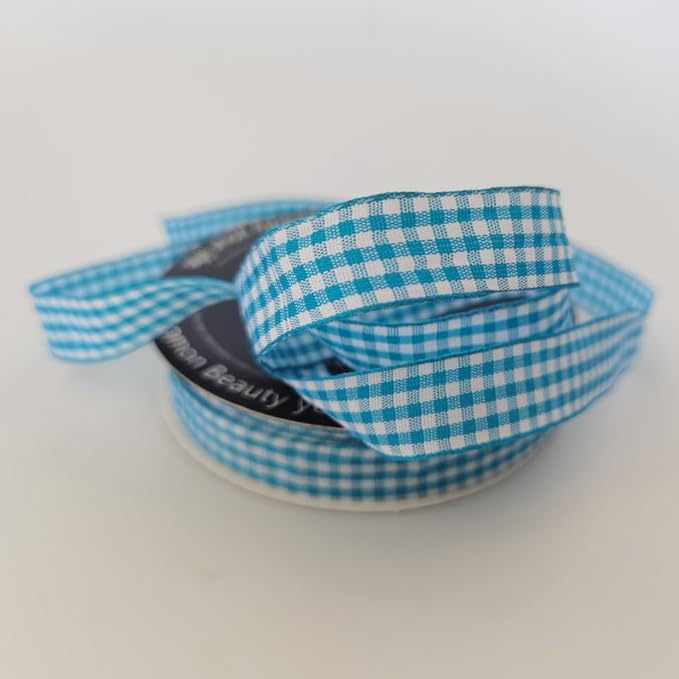 Vivid Blue and White Woven Edge Plaid Ribbon 100% Polyester Gingham Ribbon 25 - Image 5