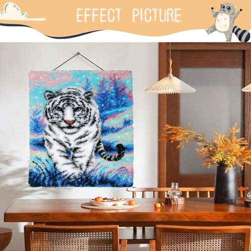 White Tiger in Jungle Latch Hook Kits for Adults Beginners, 20“ X 15"